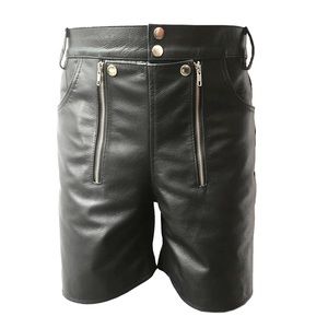 Men’s real leather black shorts